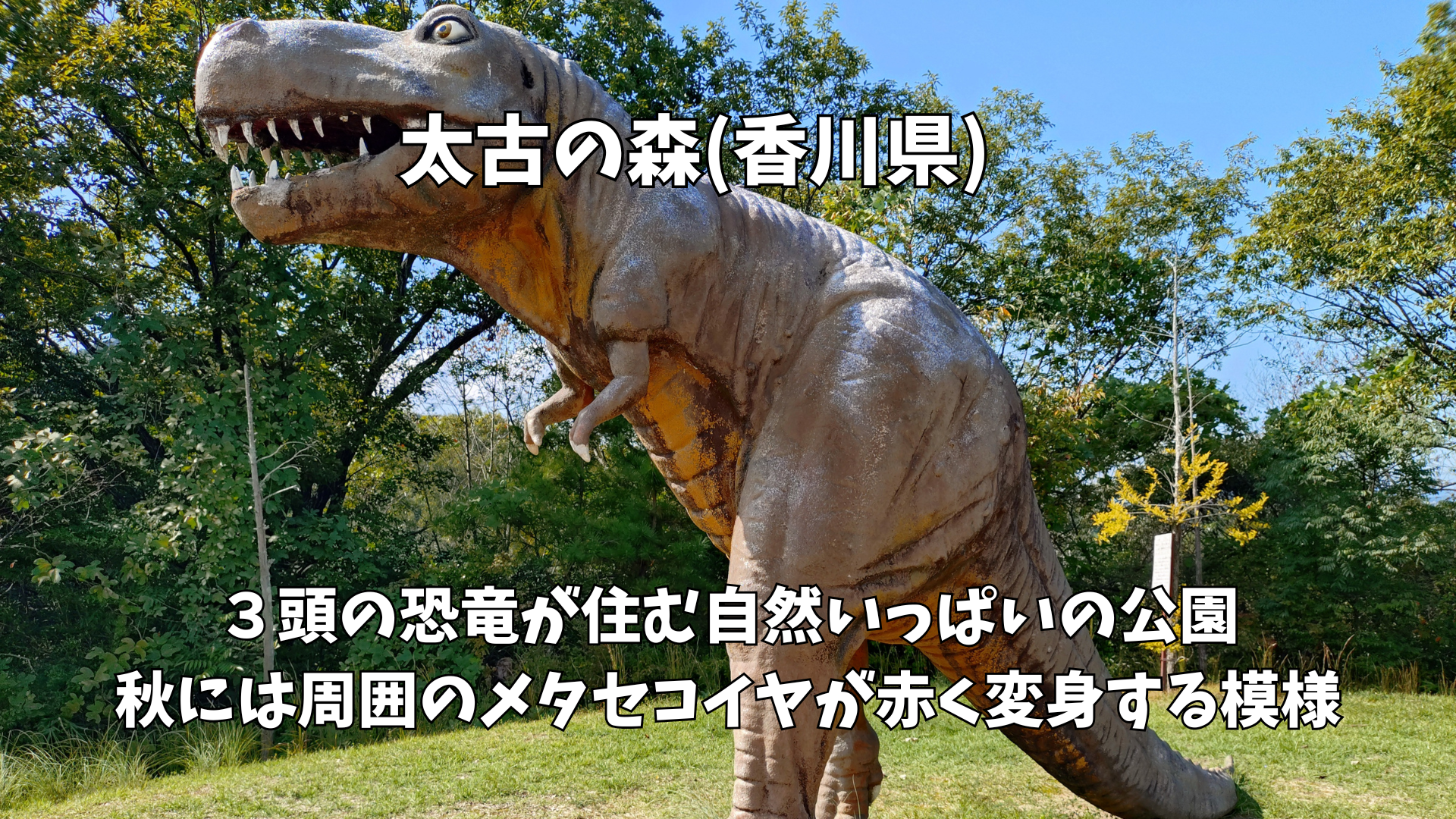 園内のティラノサウルスが中央に大きく写っている